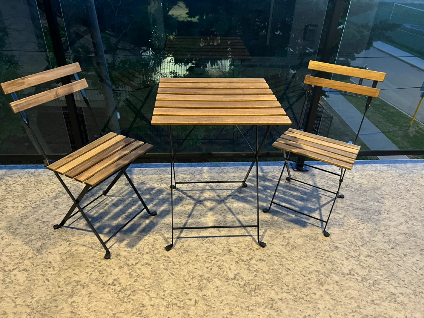 Wooden Bistro Set Tärnö, IKEA, with Table and Two Chairs
