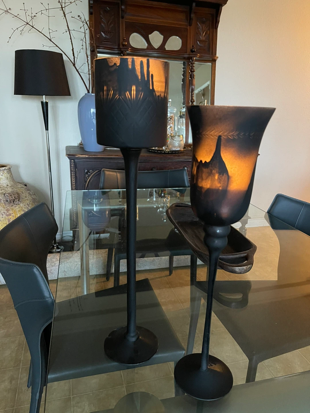 Glass Candle Holder with Silhouette Design