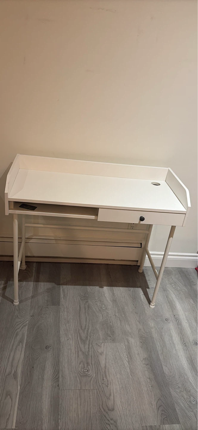 White Compact Desk with Drawer and Chair - photo 2
