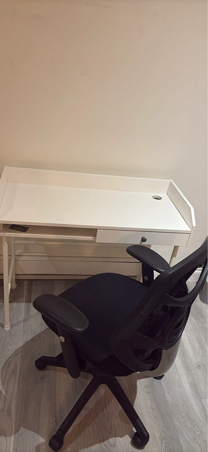 White Compact Desk with Drawer and Chair