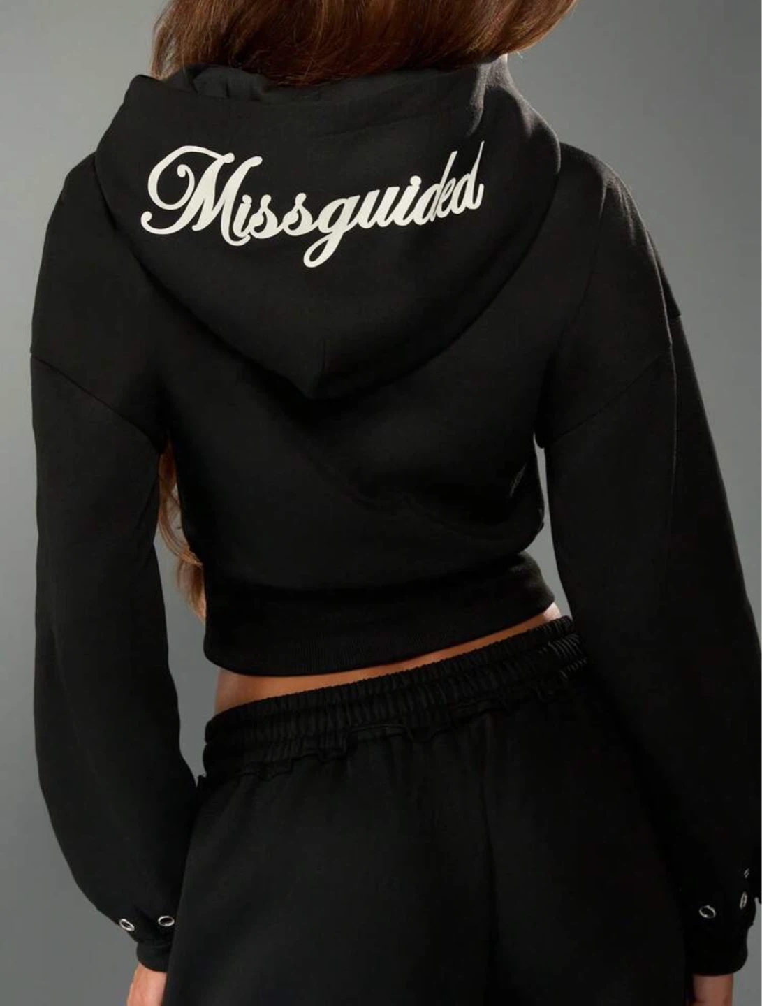 Missguided Black Cropped Hoodie with Sweatpants - photo 2