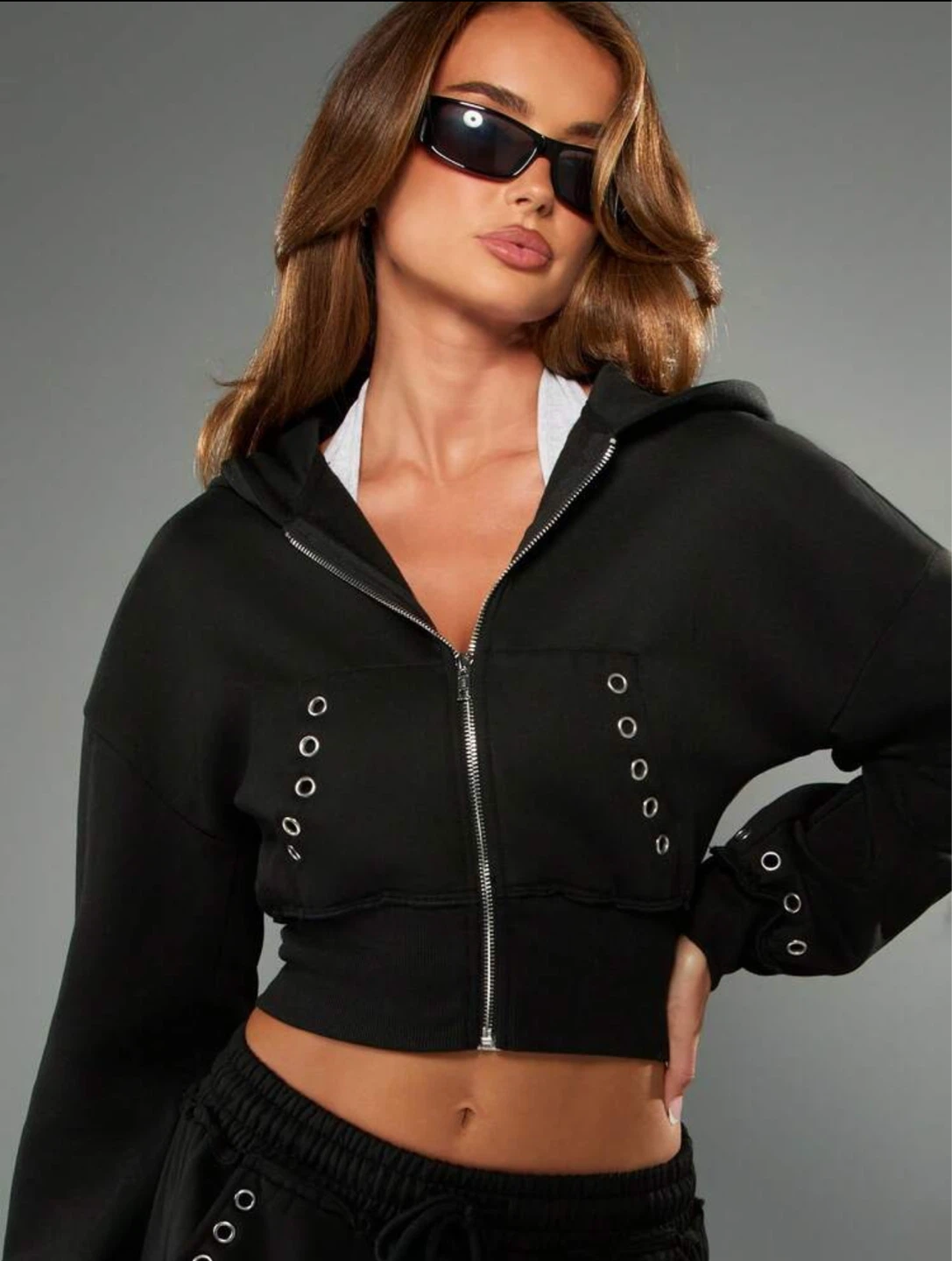 Missguided Black Cropped Hoodie with Sweatpants - photo 4