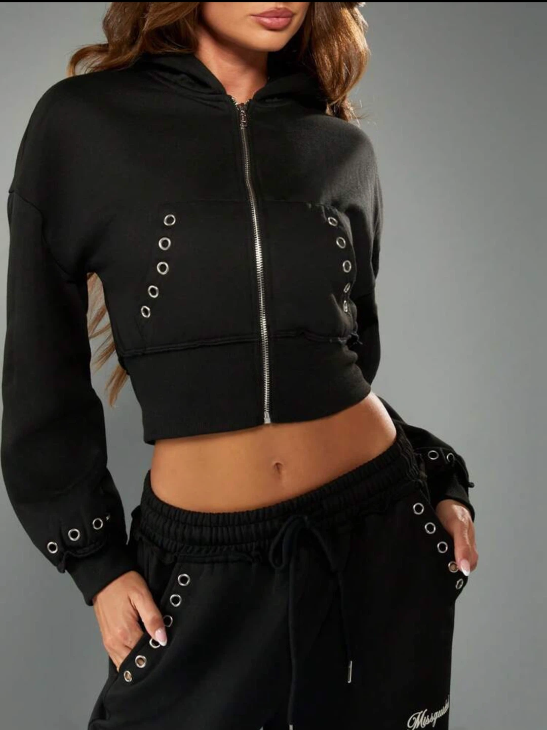 Missguided Black Cropped Hoodie with Sweatpants - photo 5