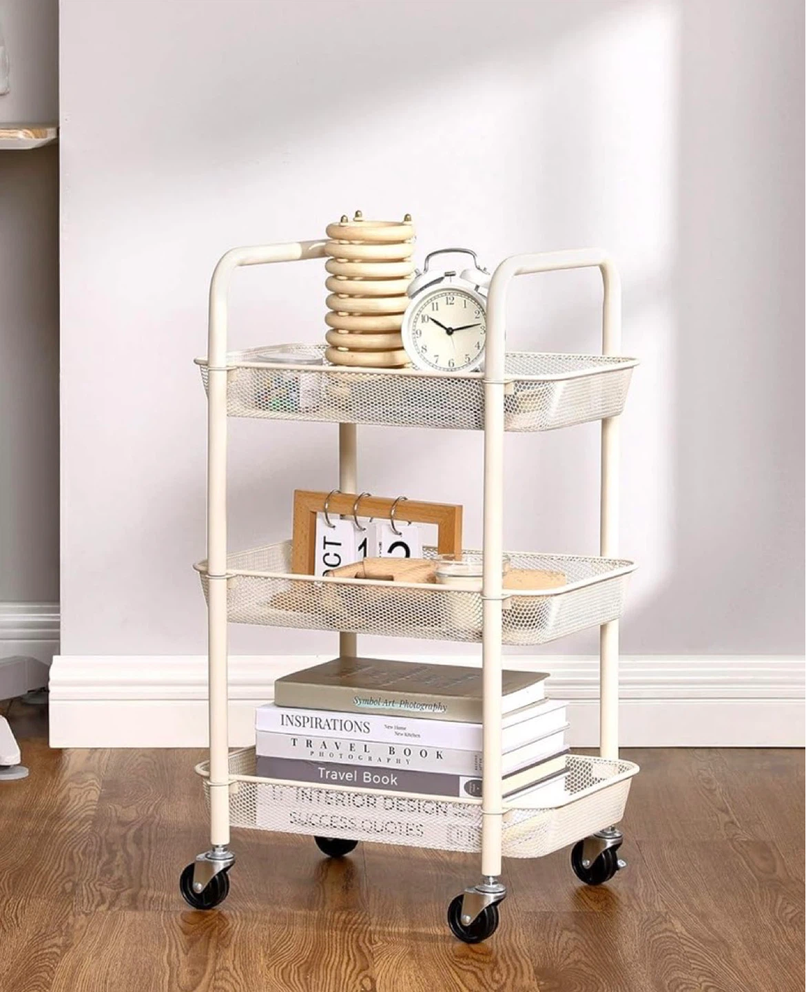 Cream 3-Tier Rolling Storage Cart - photo 2