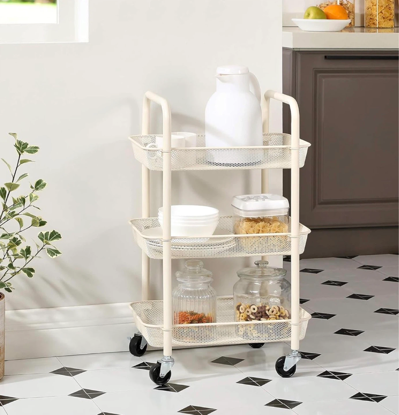 Cream 3-Tier Rolling Storage Cart - photo 3