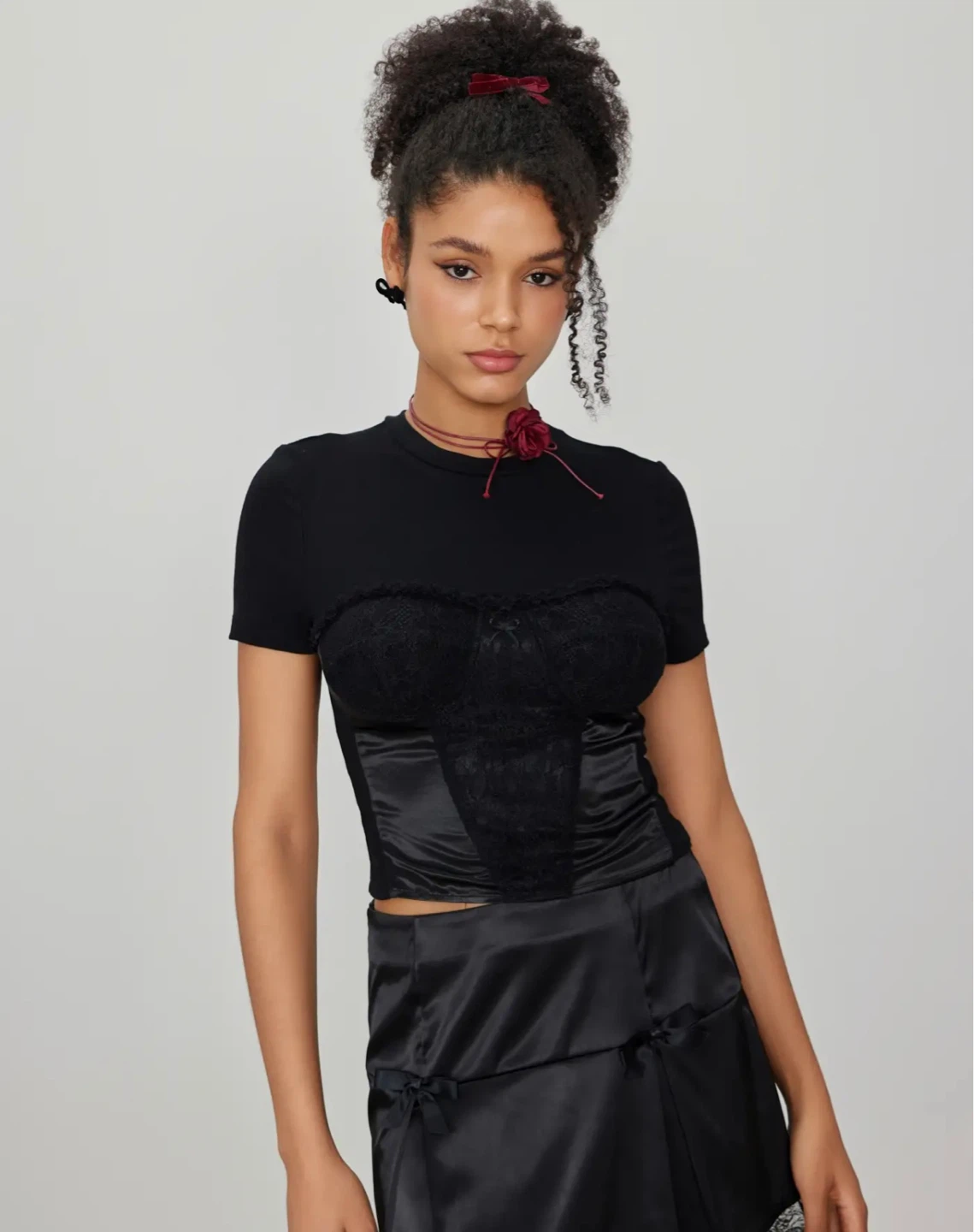Black Lace Corset T-Shirt - photo 2