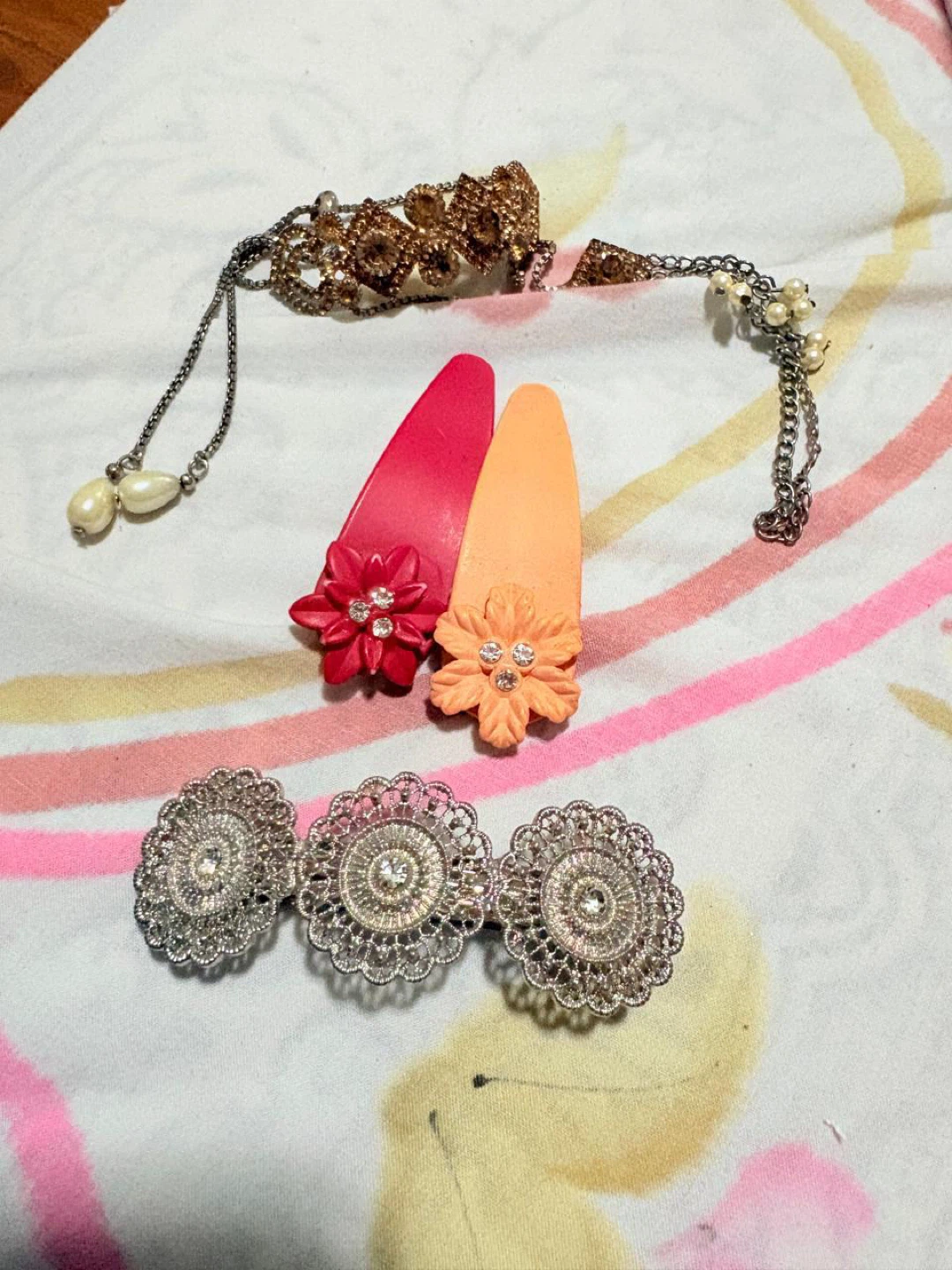 Silver Filigree Hair Clip with Rhinestones