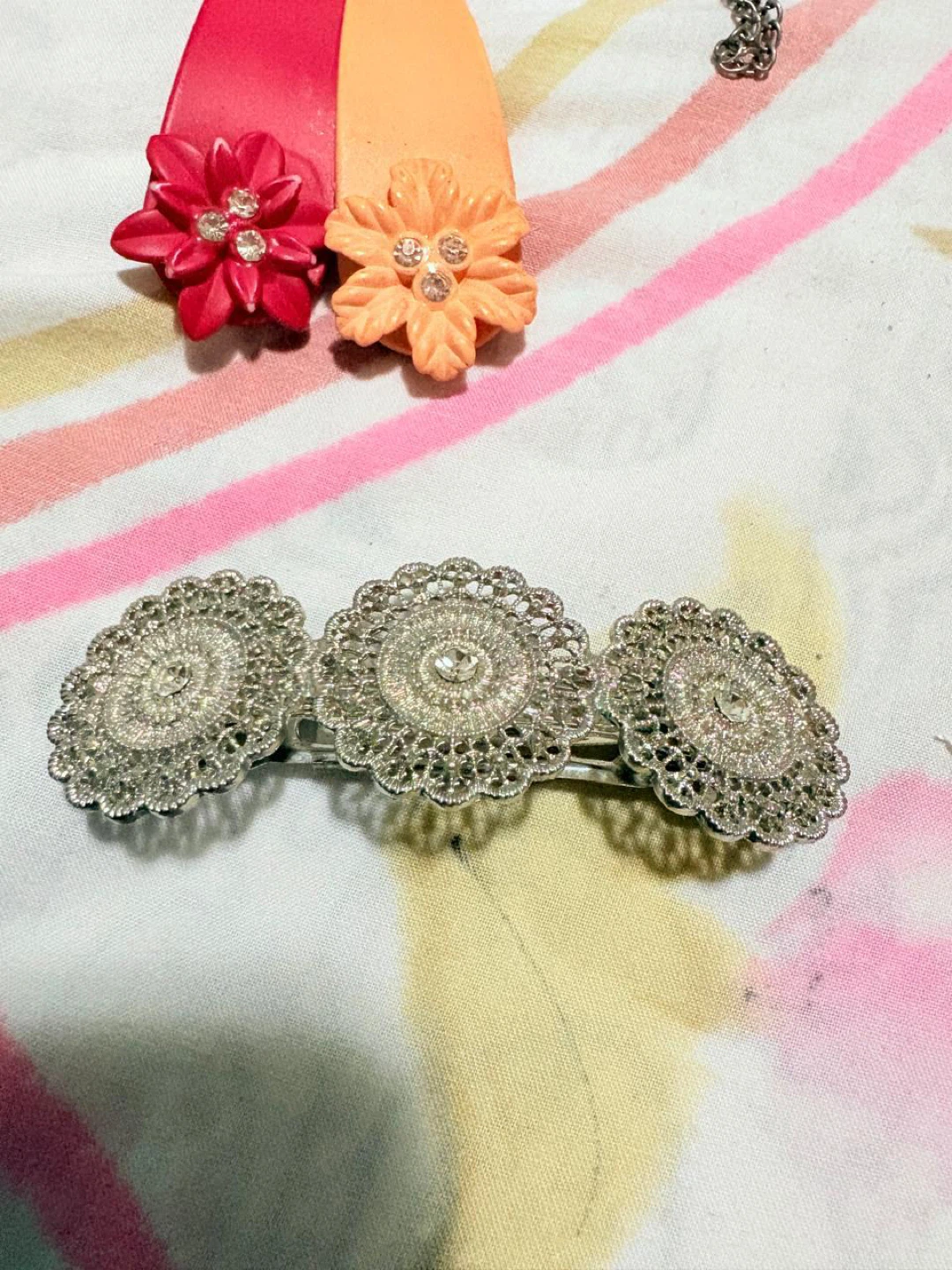 Silver Filigree Hair Clip with Rhinestones - photo 2