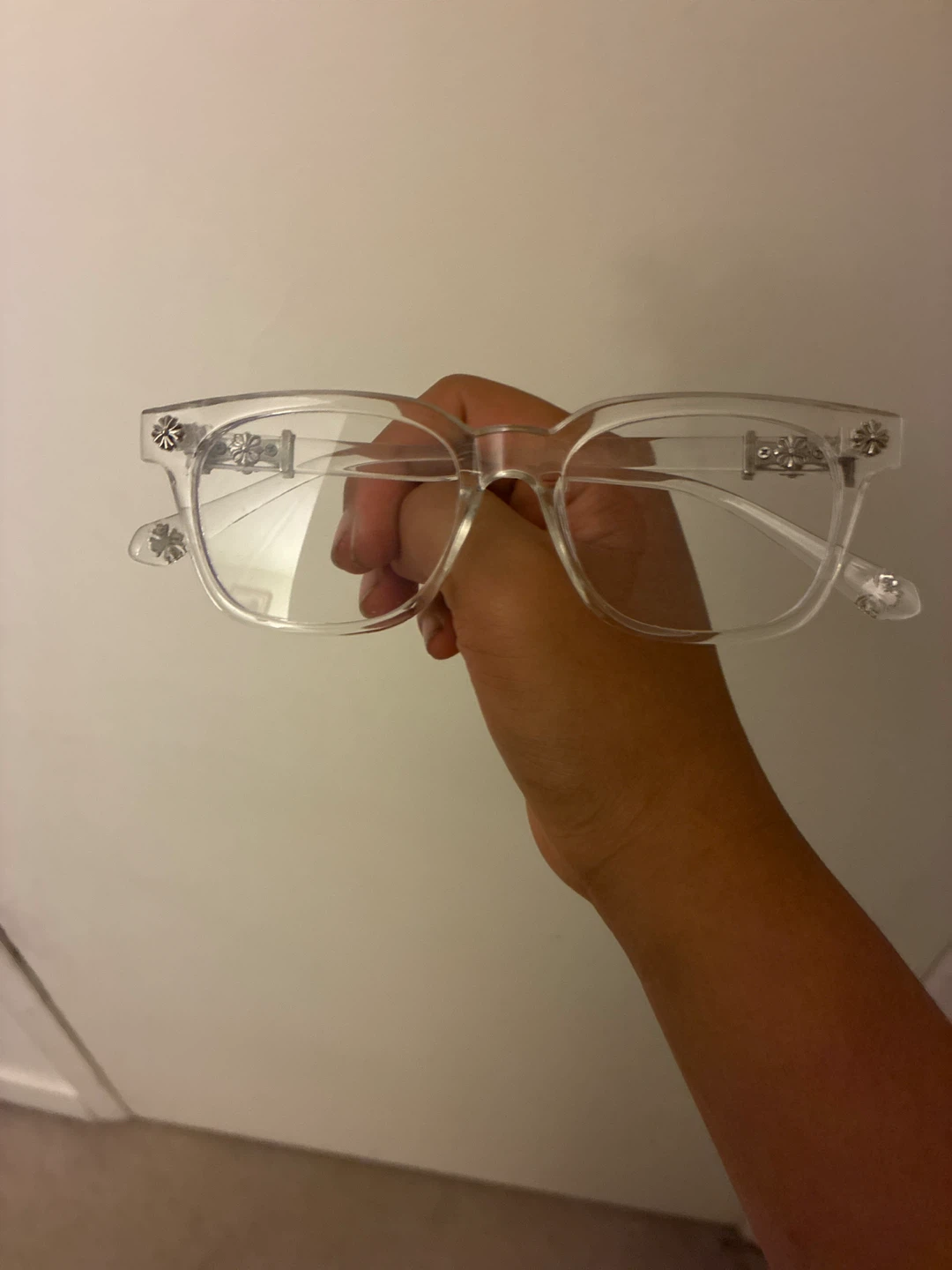 rep chrome hearts clear and silver glasses