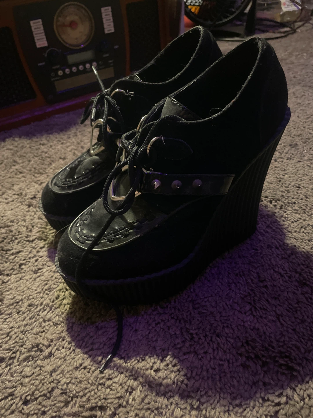 DEMONIA Creeper 302H / Black Wedge Platform Shoes