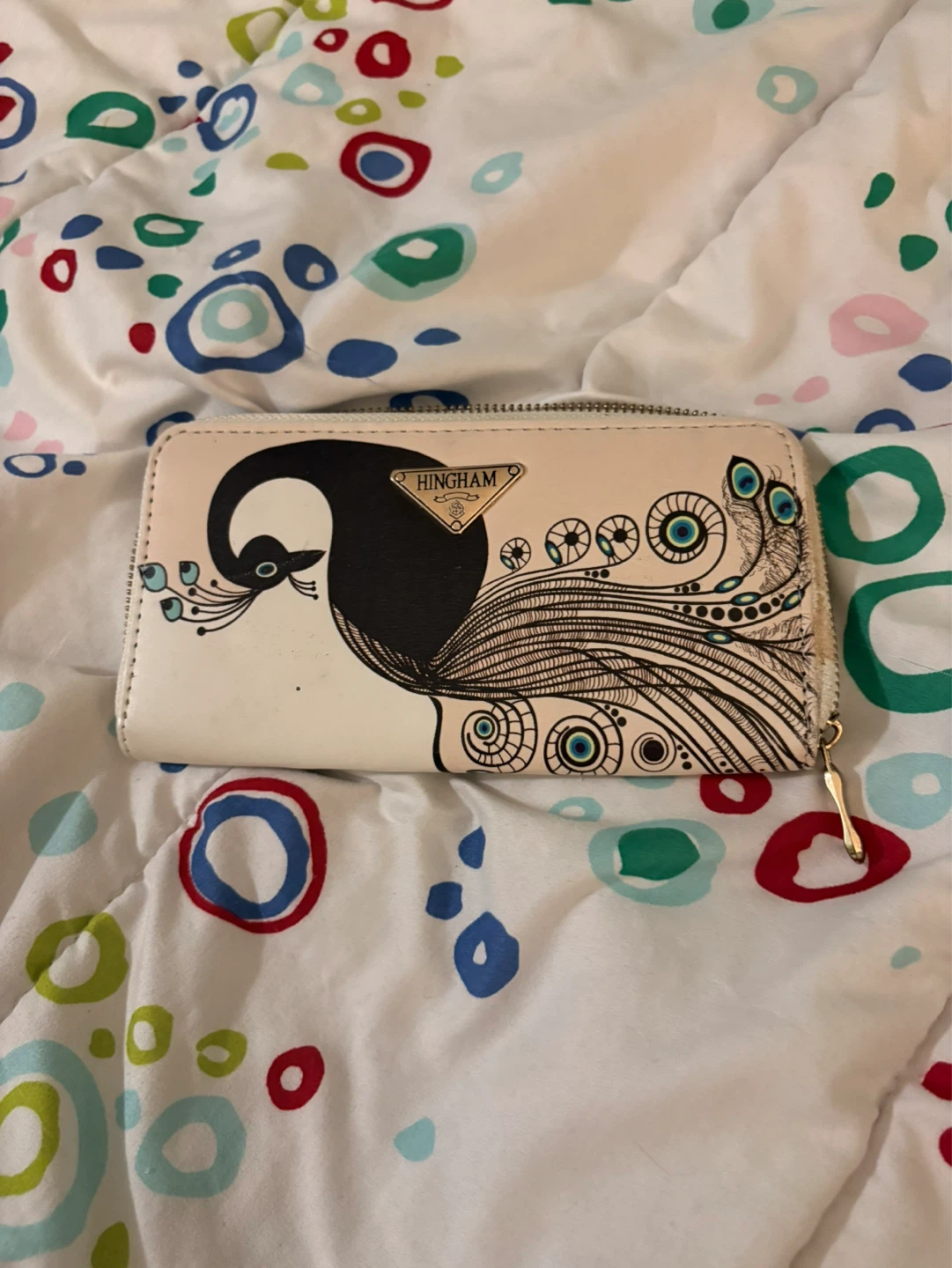 Hingham Zippered Wallet with Peacock Design