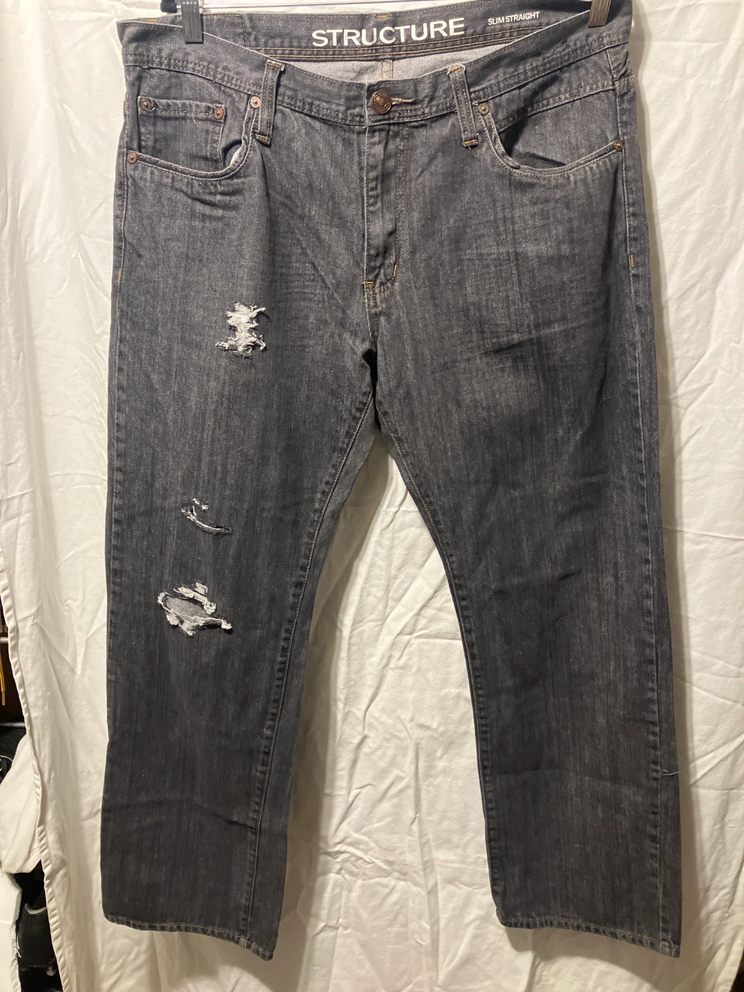 Structure Slim Straight Distressed Jeans
