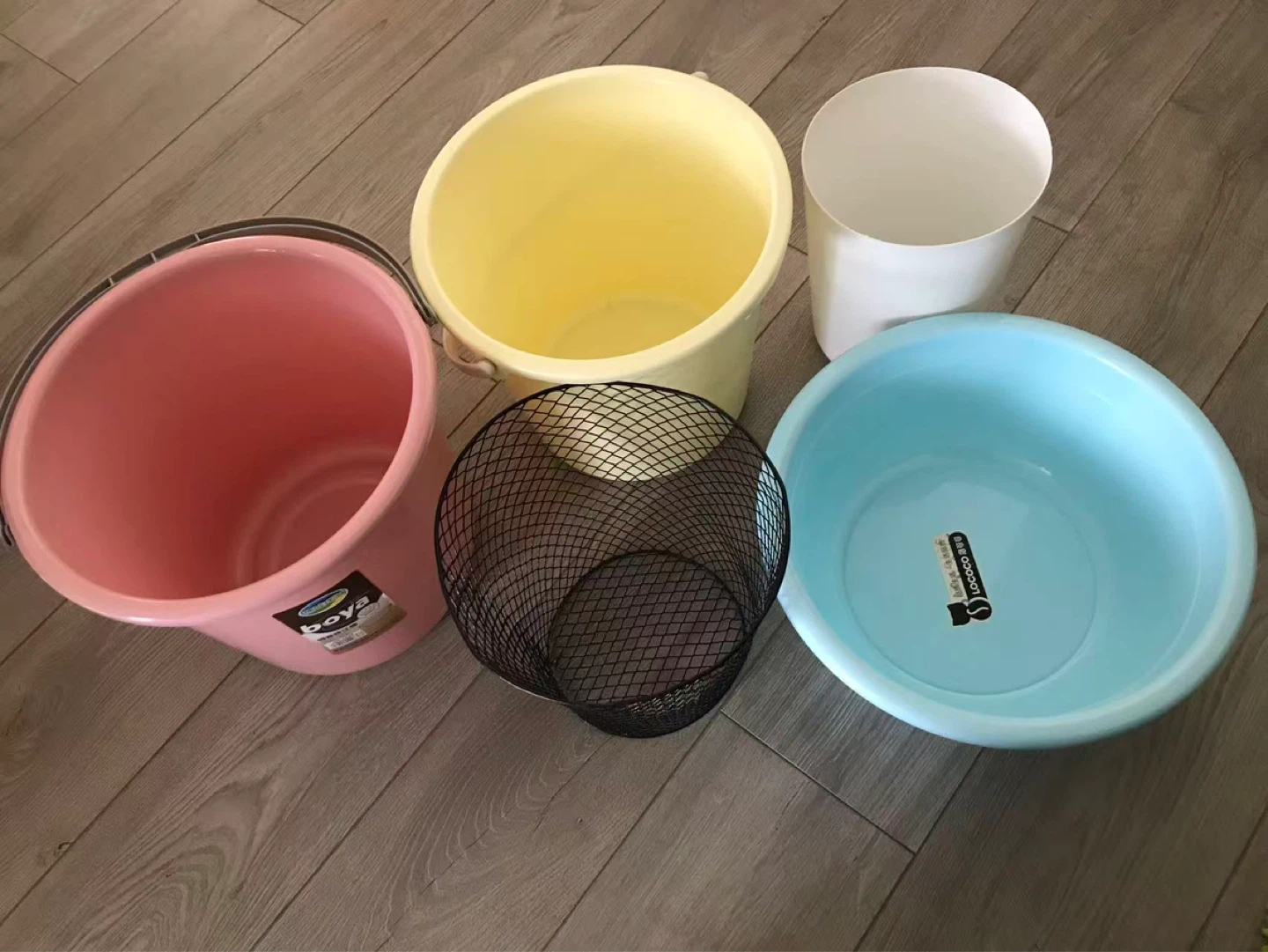 Collection of 4 Buckets and 1 Basket