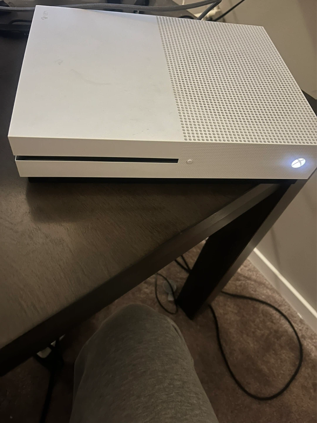 Xbox One S Console with Red and White Controllers