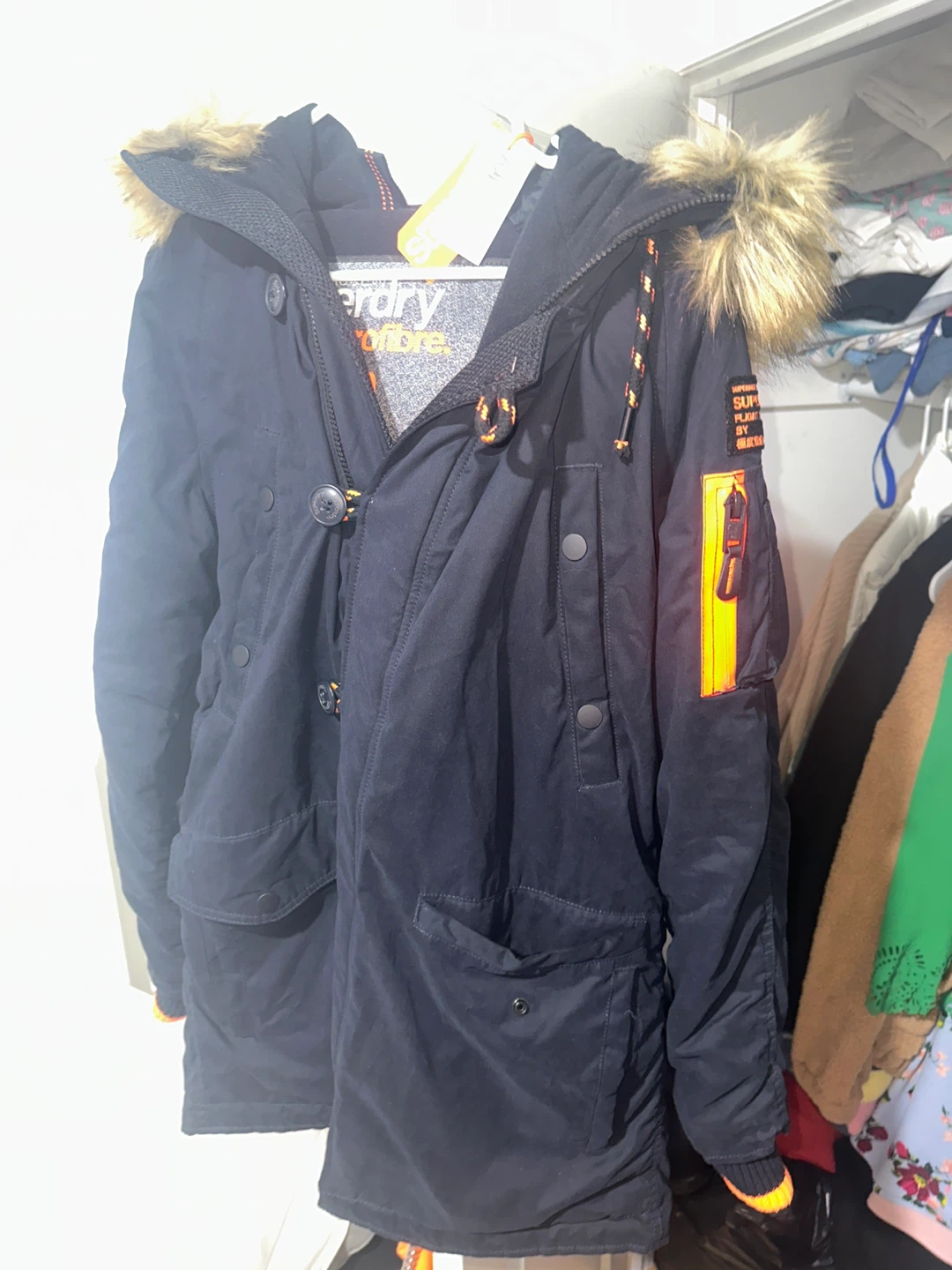 Superdry Navy Parka Jacket with Faux Fur Hood - photo 2