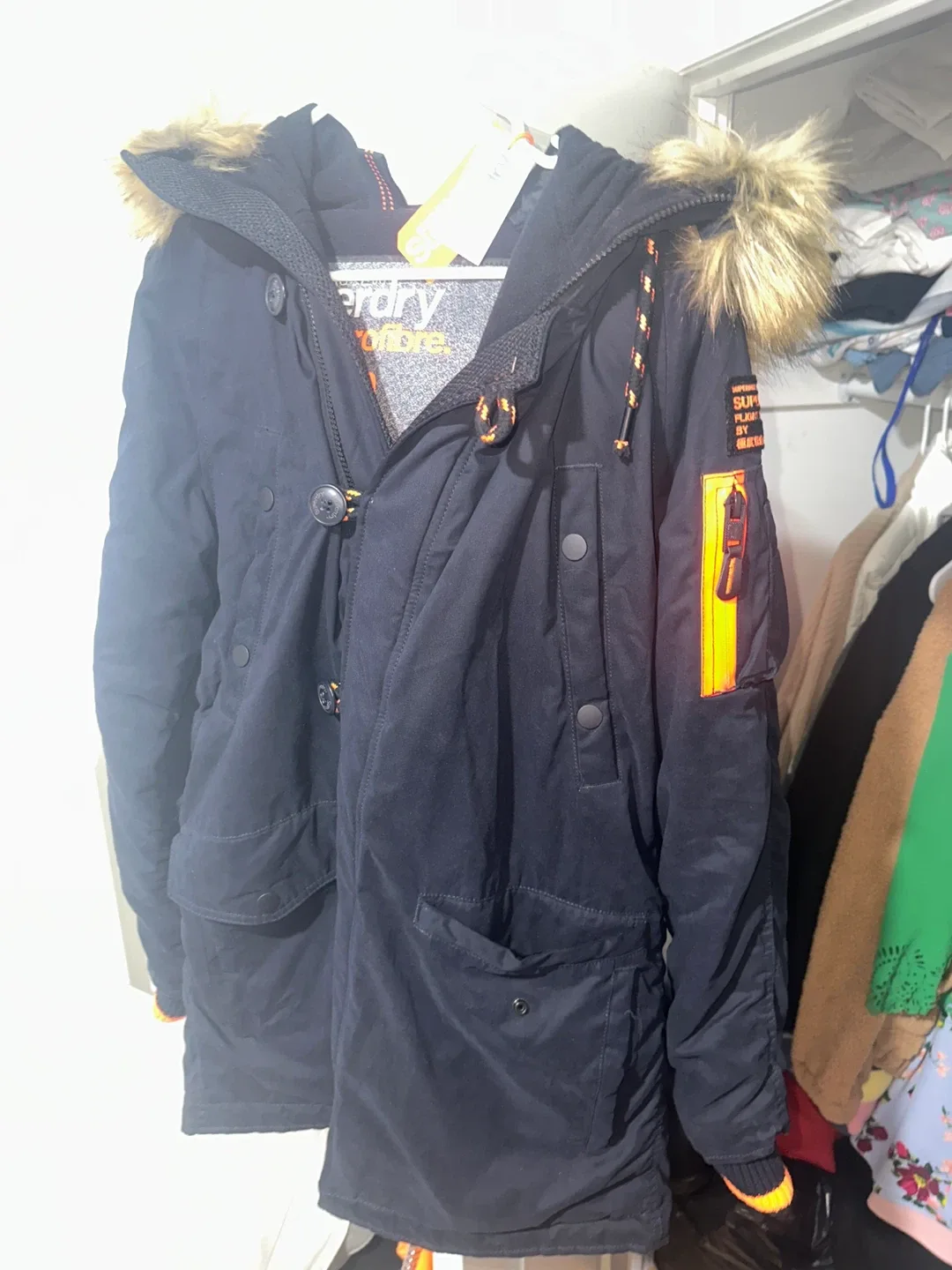Superdry Navy Parka Jacket with Faux Fur Hood - photo 2