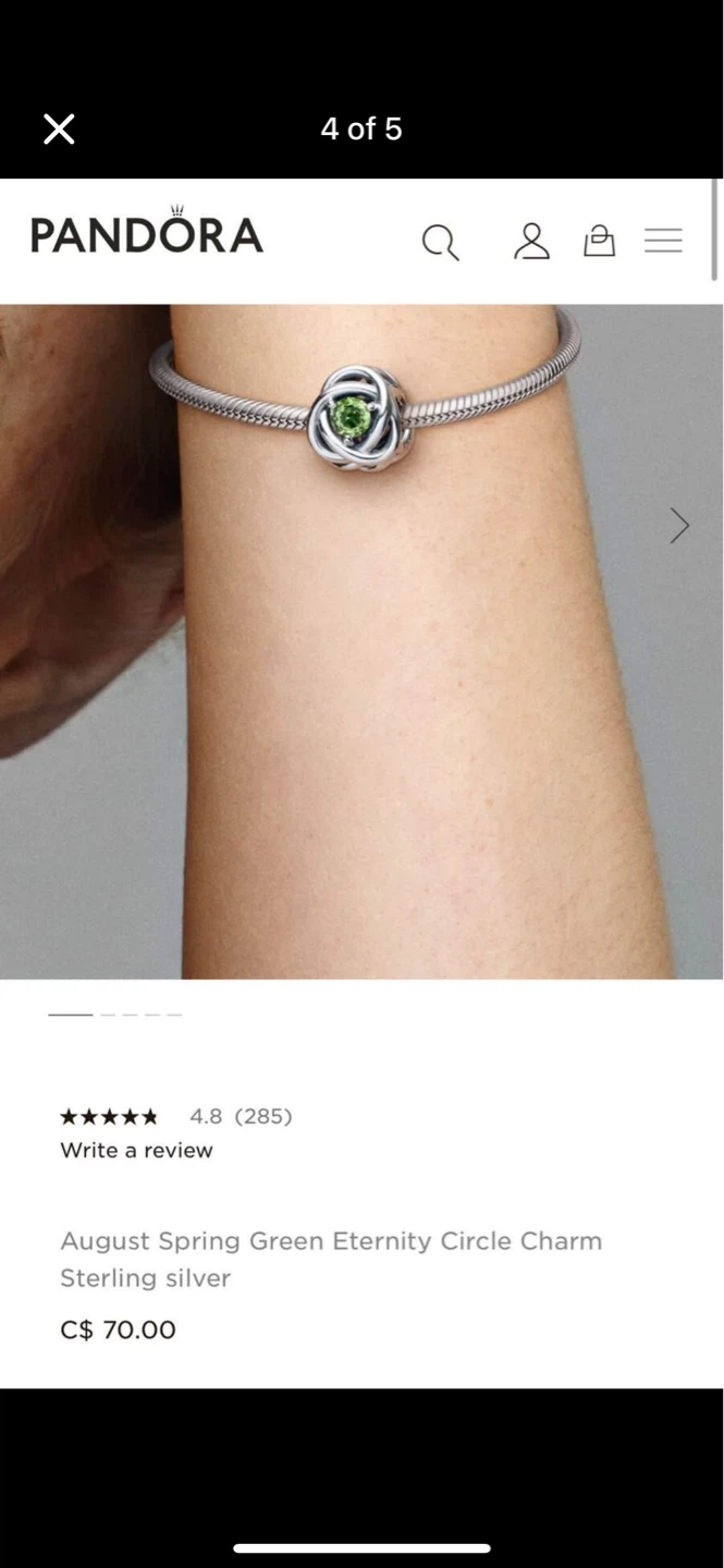 Pandora Sterling Silver Bangle Bracelet with Green Stone Charm - photo 4