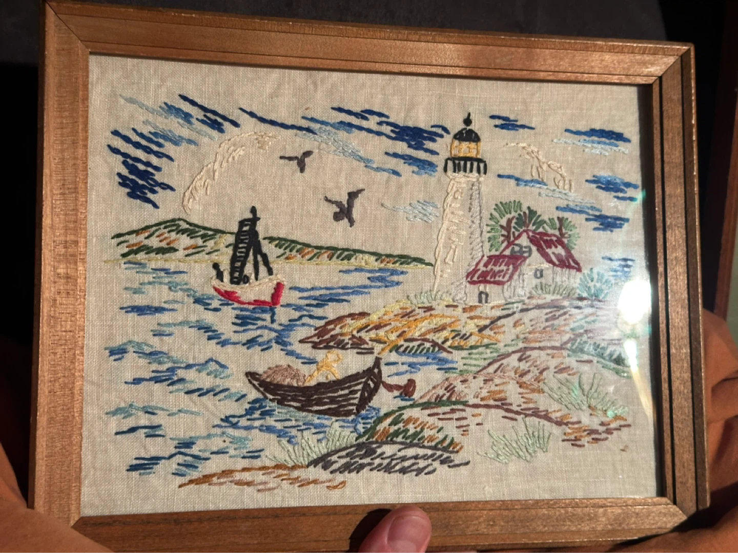 vintage hand-embroidered or crewel needlework