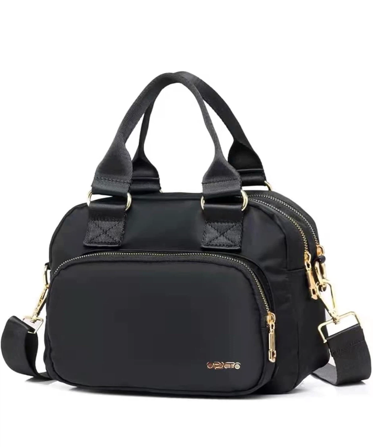 Black Nylon Shoulder Bag with Adjustable Strap