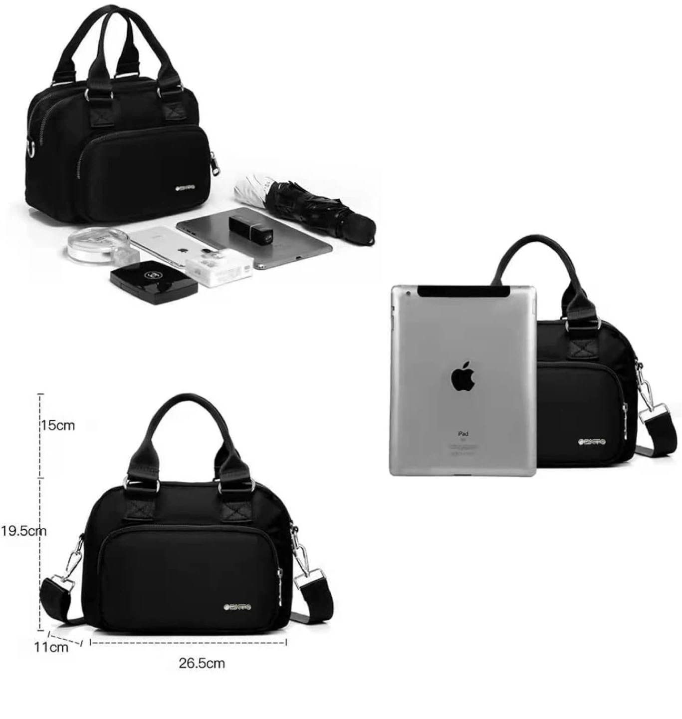 Black Nylon Shoulder Bag with Adjustable Strap - photo 3