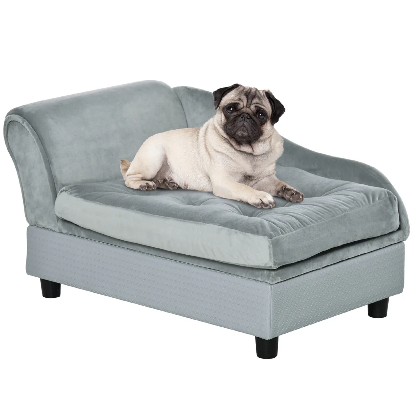 Grey Velvet Pet Chaise Lounge with Storage