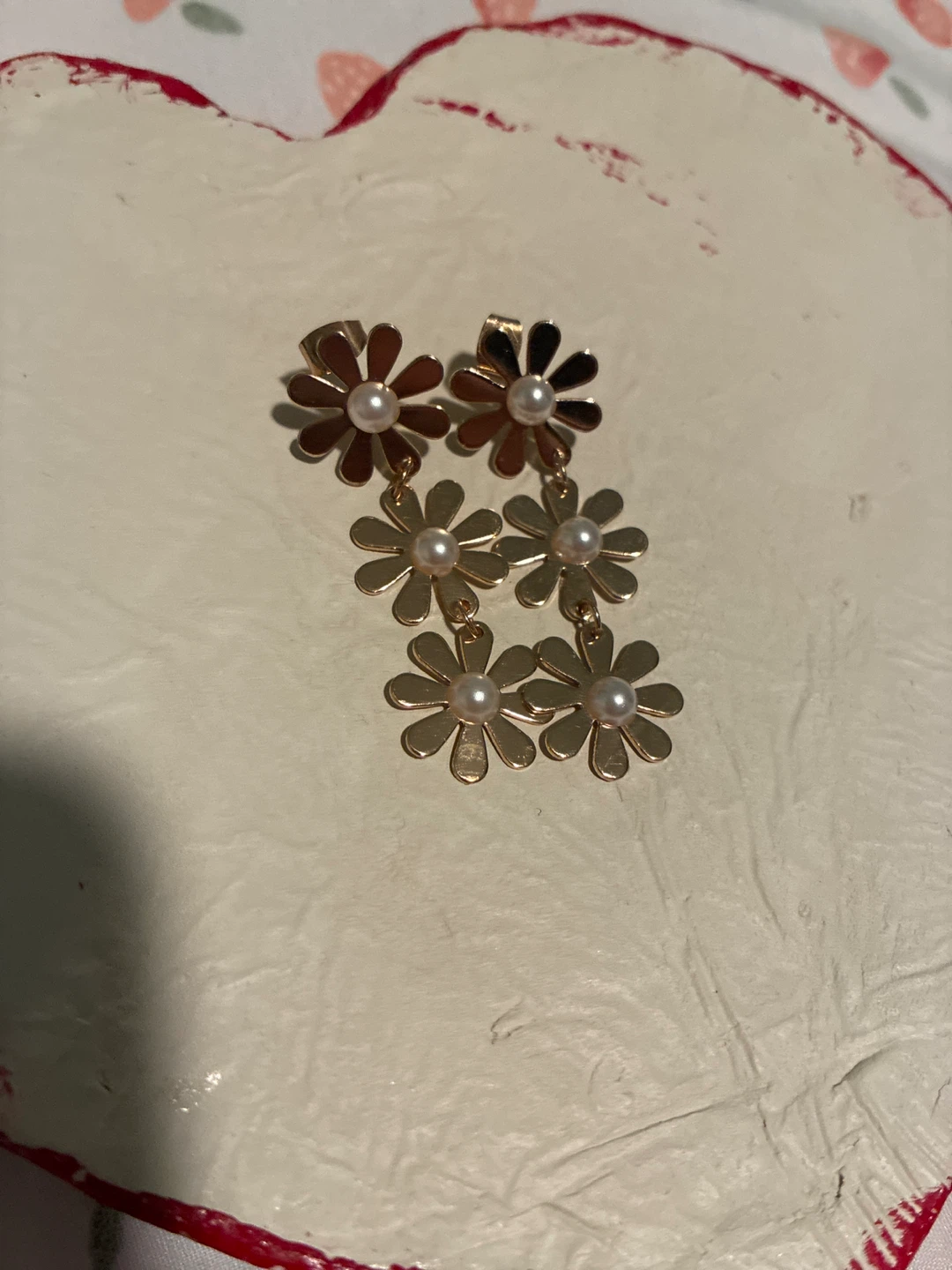 Gold Flower Drop Earrings with Pearls - photo 2