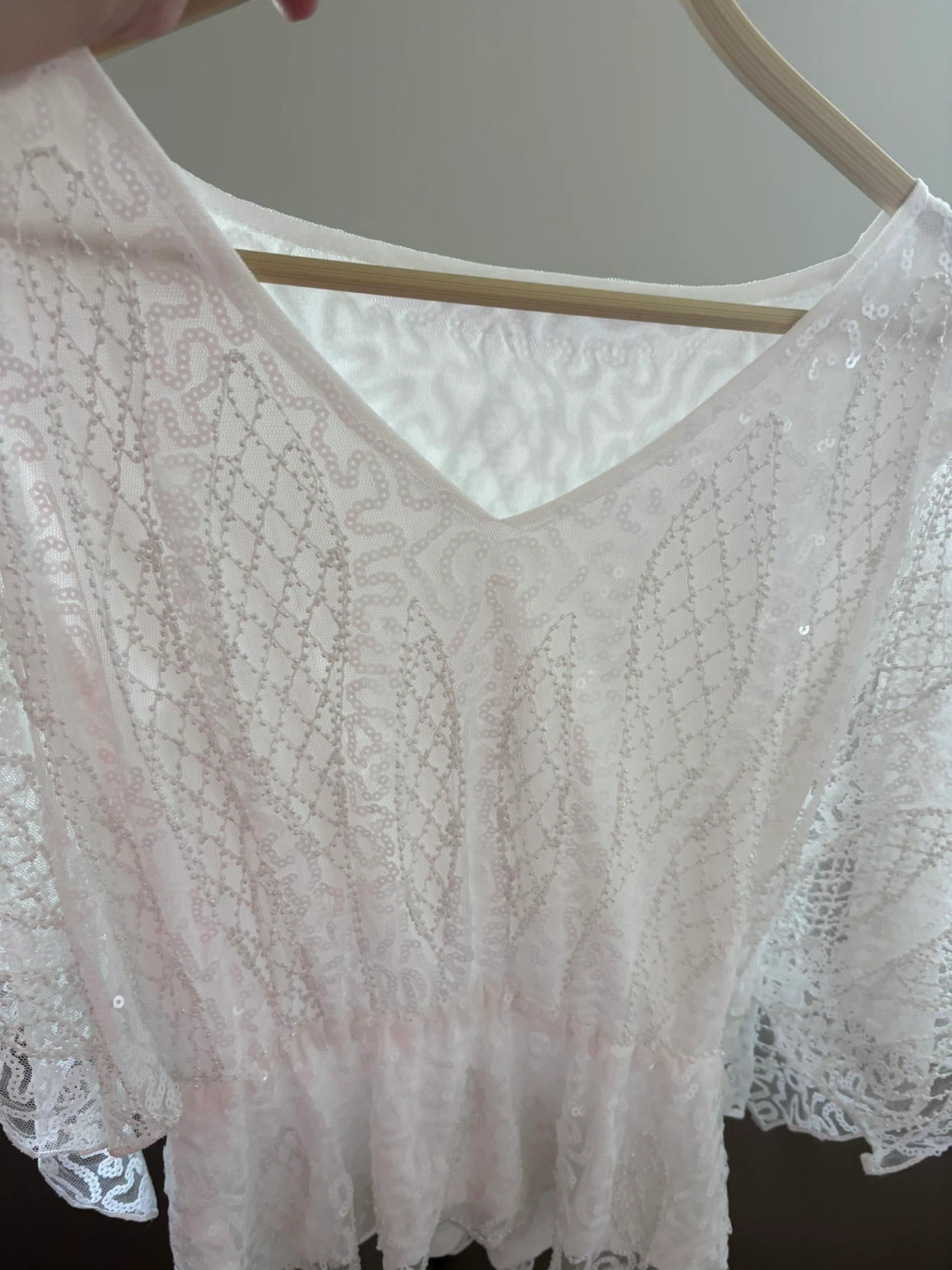White Lace and Sequin Blouse
