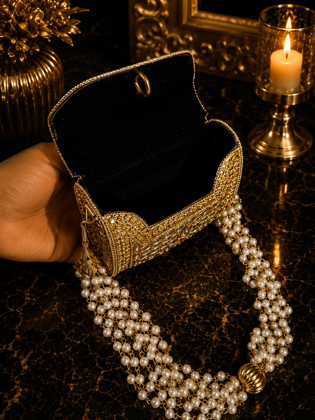Gold Beaded Clutch Bag - photo 2