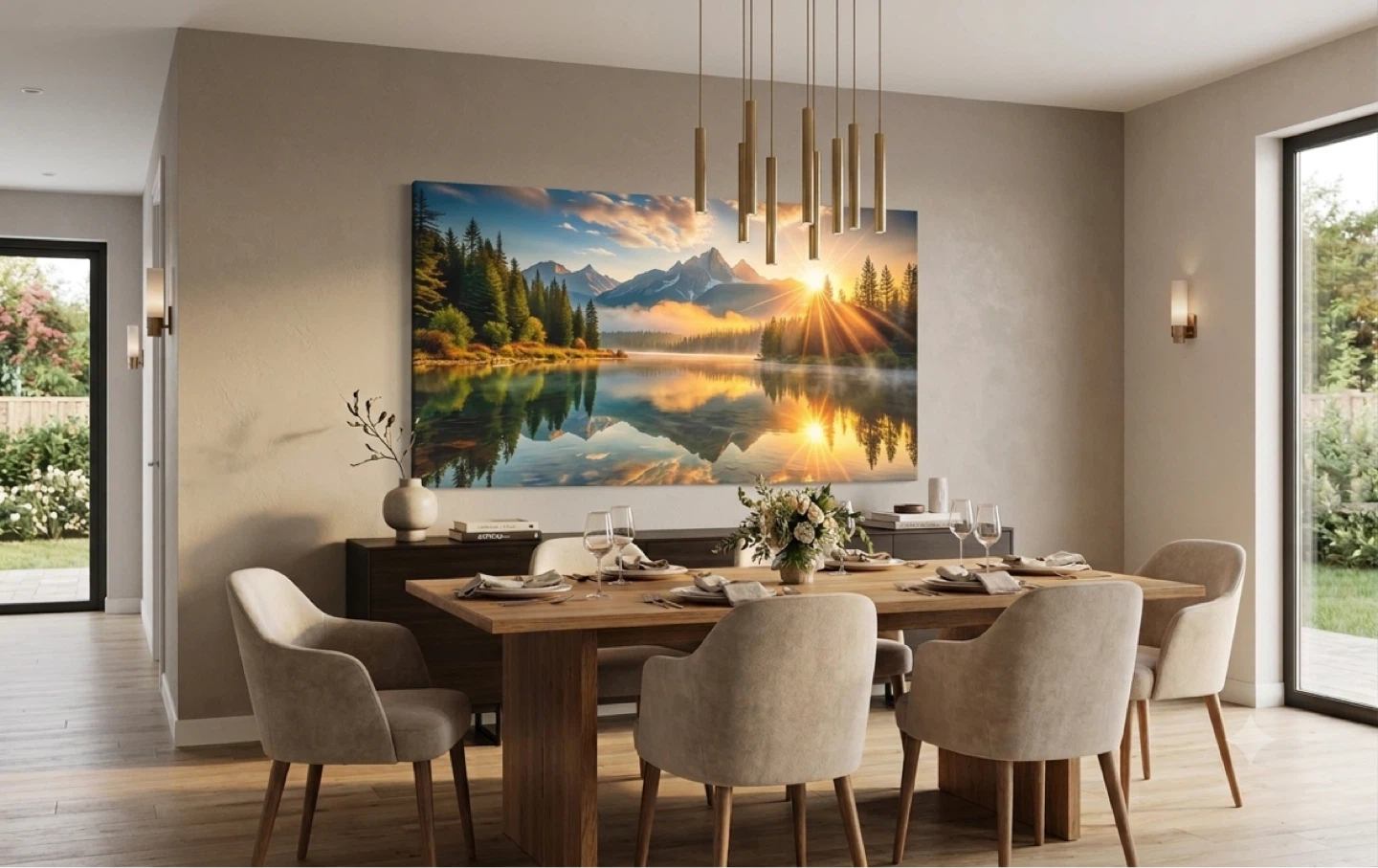 Canvas Wall Art: Mountain Lake Sunrise Landscape