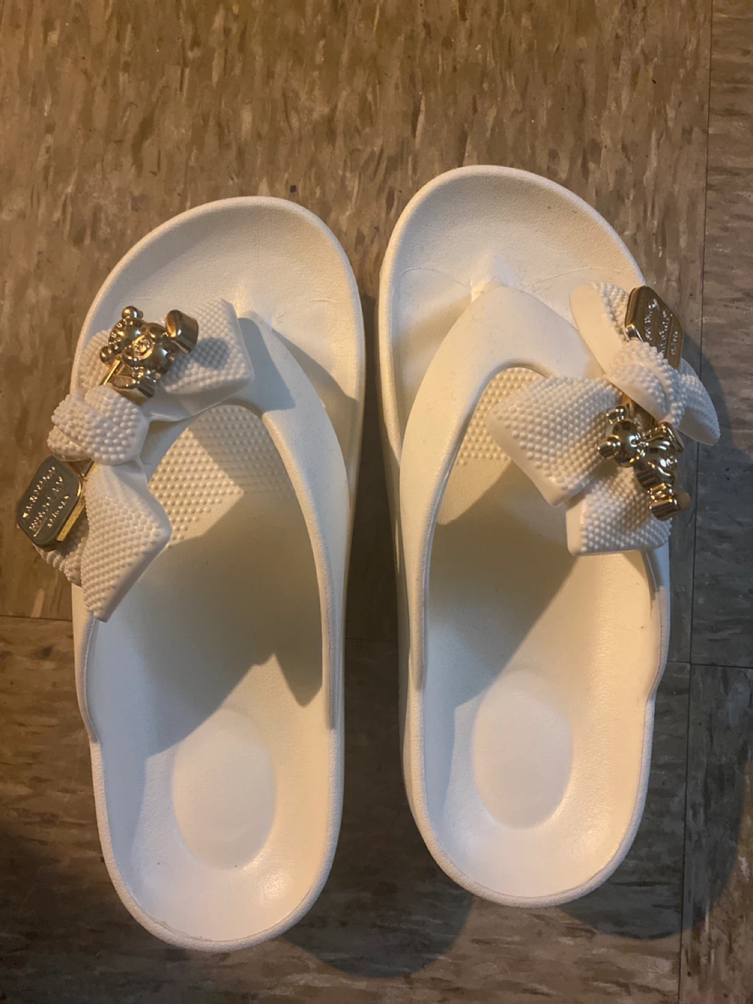White Flip Flops with Bow Detail