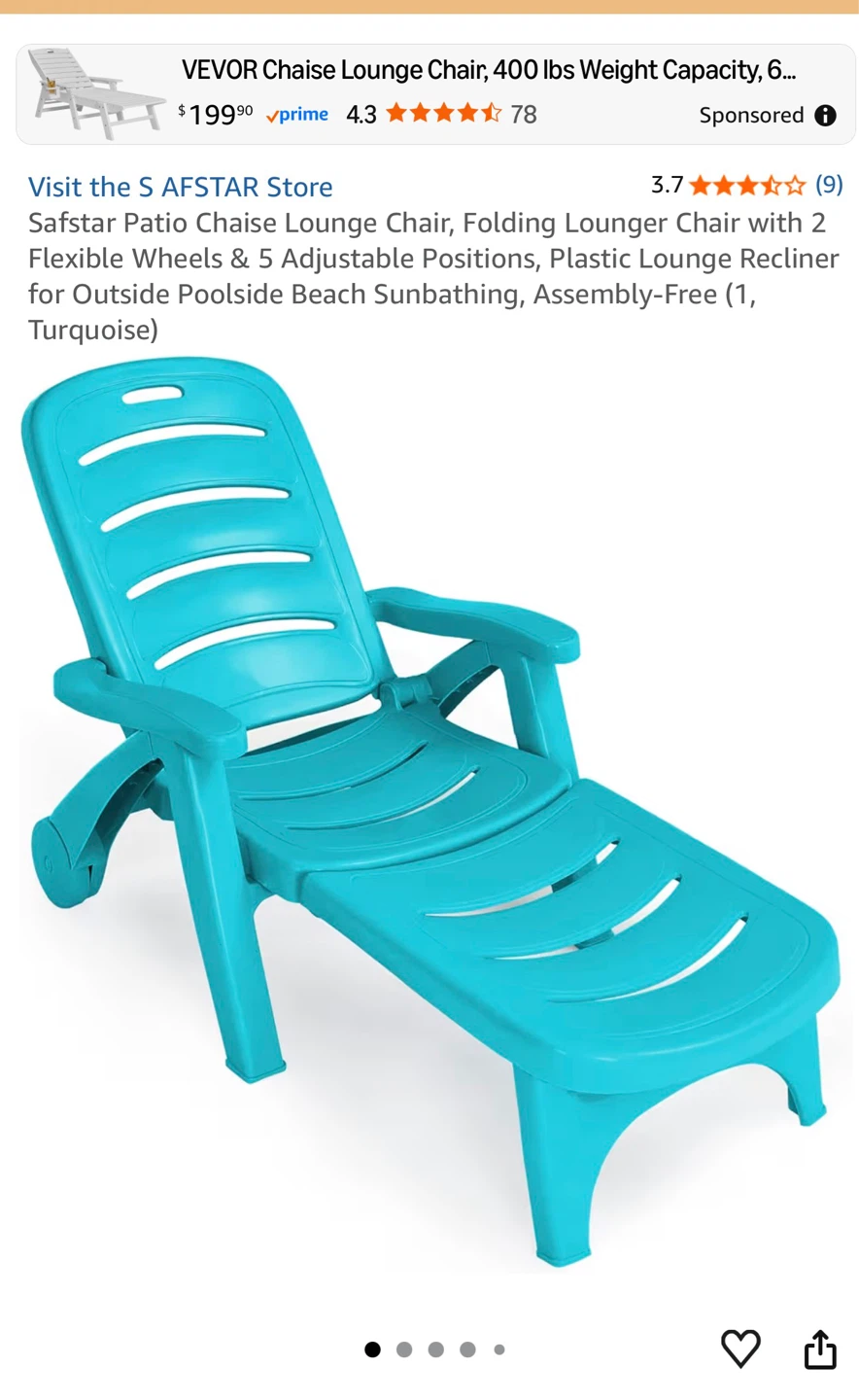 Turquoise Plastic Chaise Lounge Chair