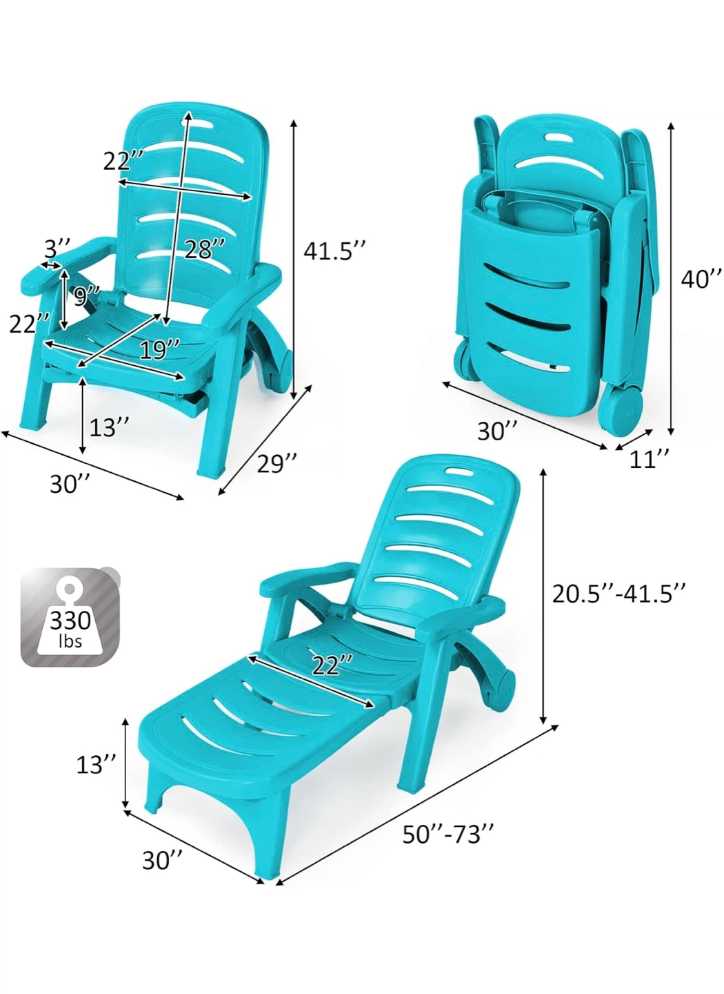Turquoise Plastic Chaise Lounge Chair - photo 4