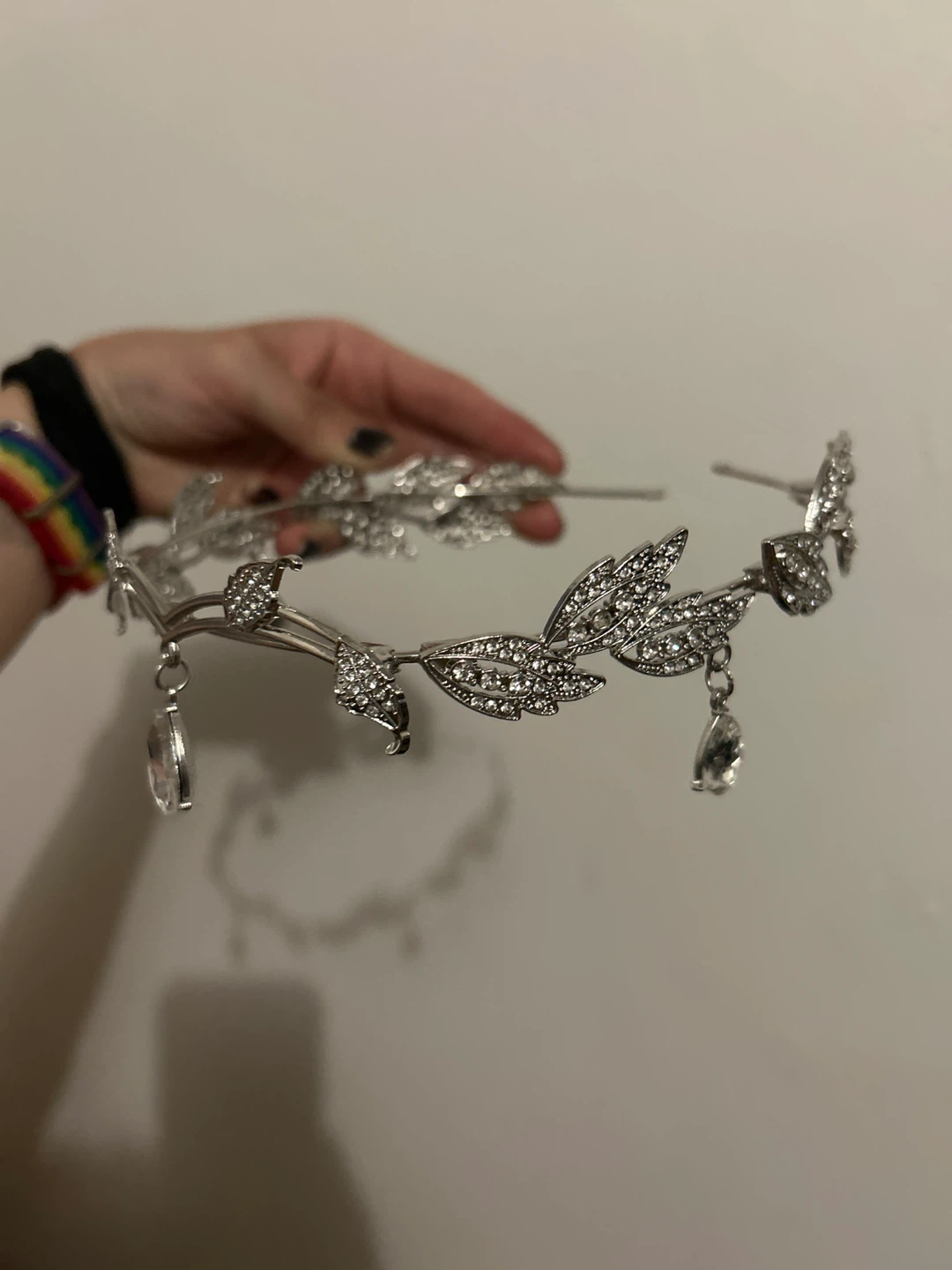 Rhinestone Leaf Tiara with Dangle Crystals - photo 2