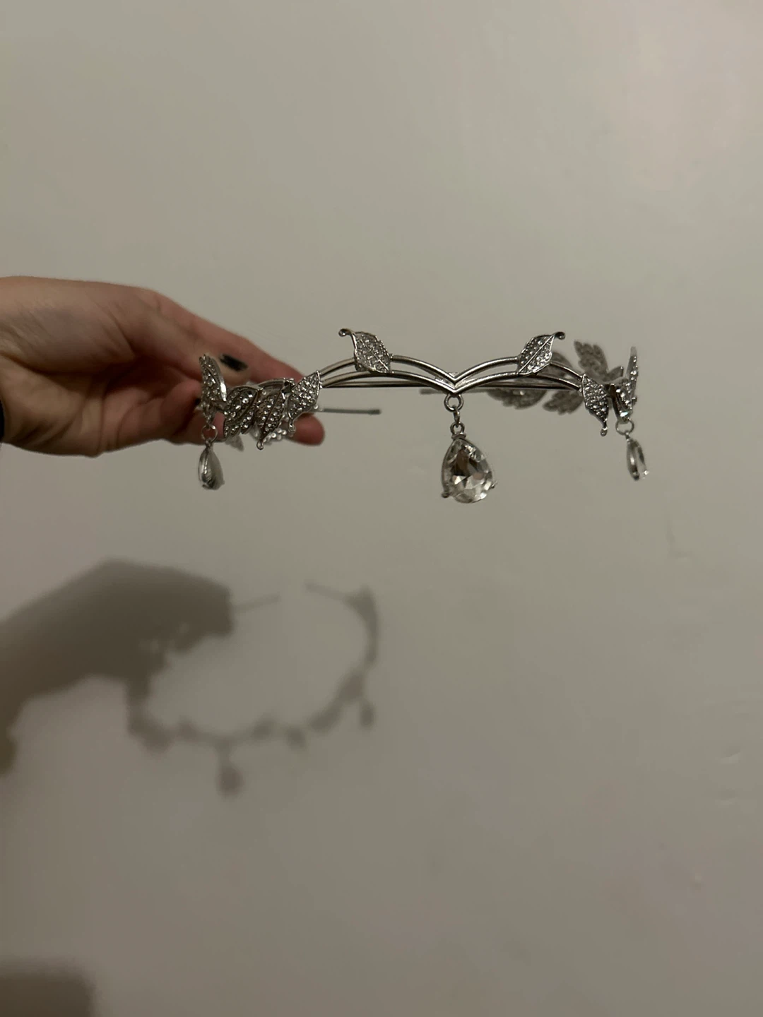 Rhinestone Leaf Tiara with Dangle Crystals