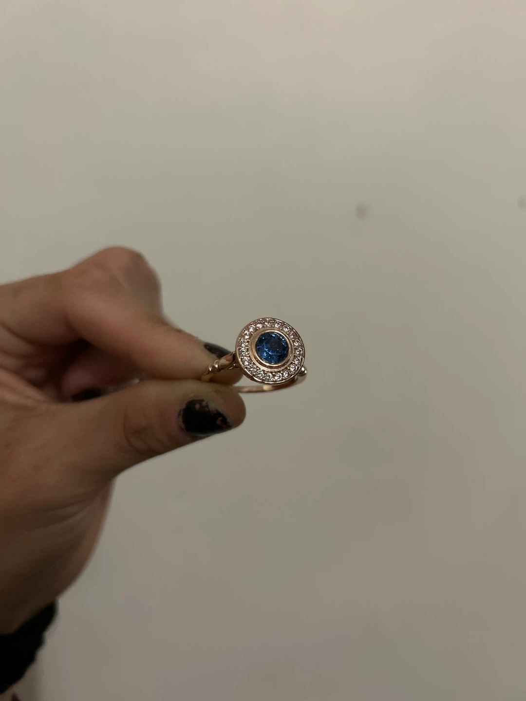 Rose Gold Sapphire and Diamond Halo Ring