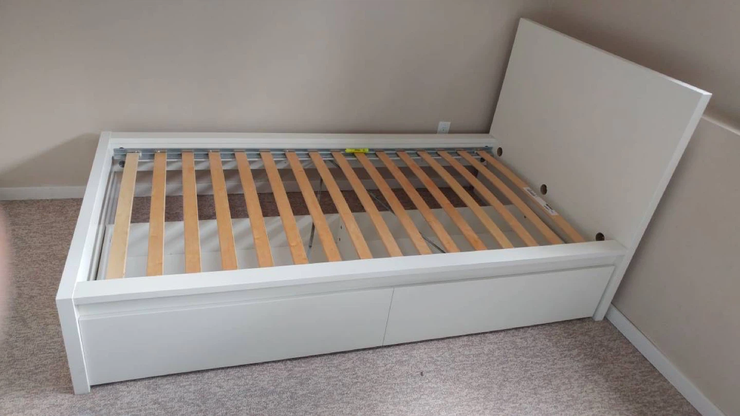 IKEA White Malm Twin Size Single Bed Frame with 2 Drawers