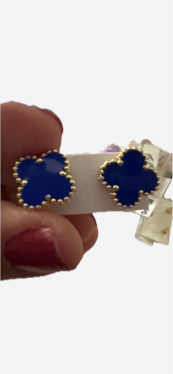 Blue Clover Earrings with Gold Trim