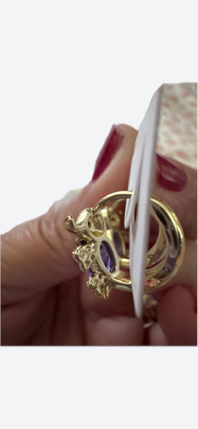 Gold laminated lil elefant’s earrings with purple stones - photo 2