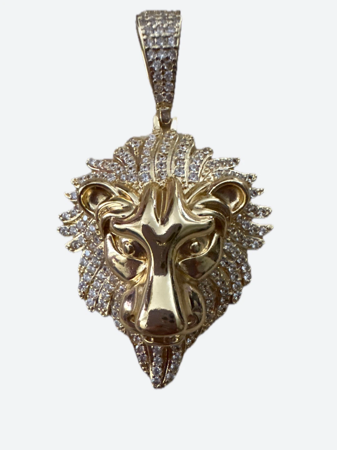 Gold laminated Lion Head Pendant Necklace with Iced Out Gems - photo 3