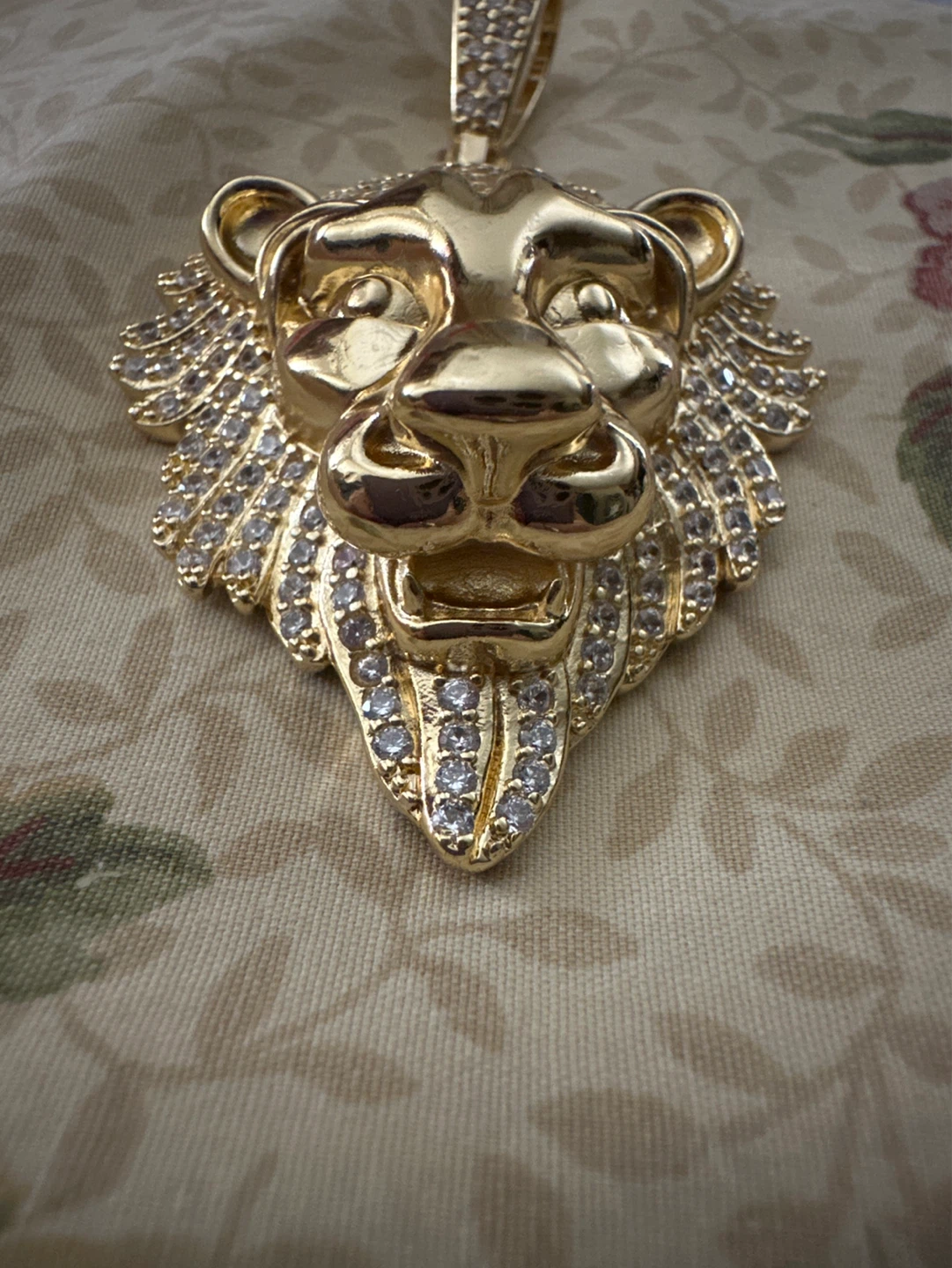 Gold laminated Lion Head Pendant Necklace with Iced Out Gems - photo 2