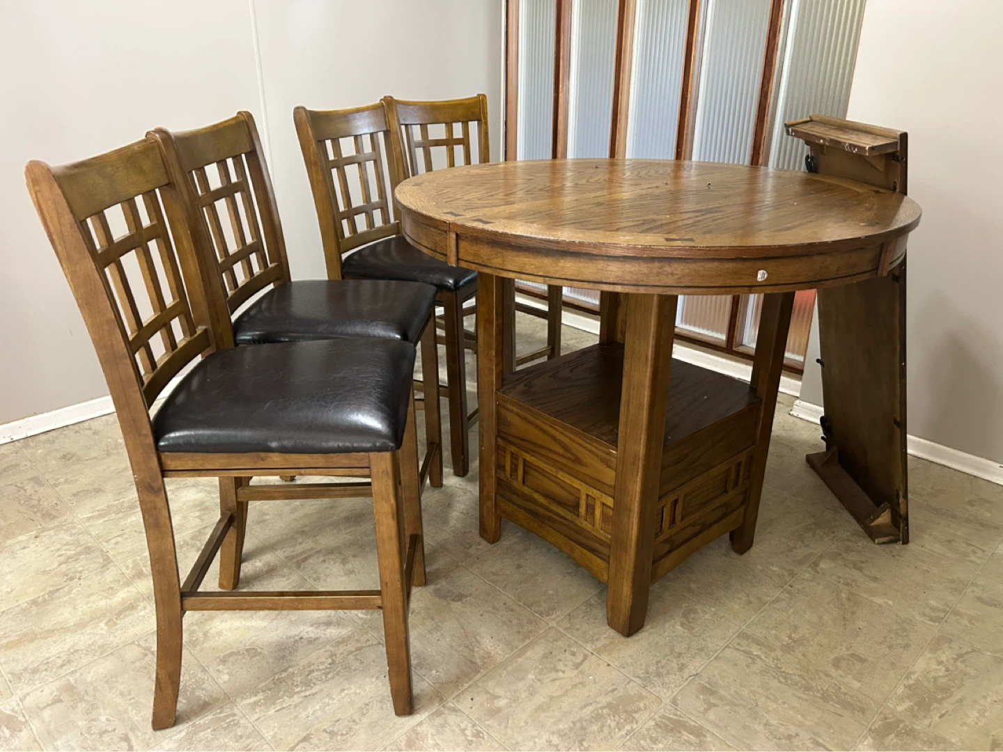 Round Oak Dining Table with Drop Leaf Extension