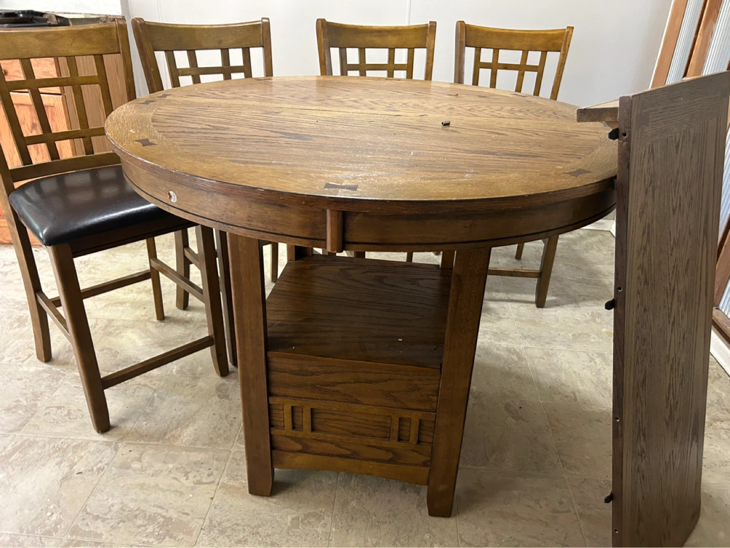 Round Oak Dining Table with Drop Leaf Extension - photo 2