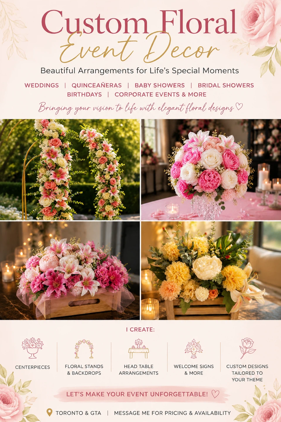 Custom Floral Event Decor - Centerpieces & Arches