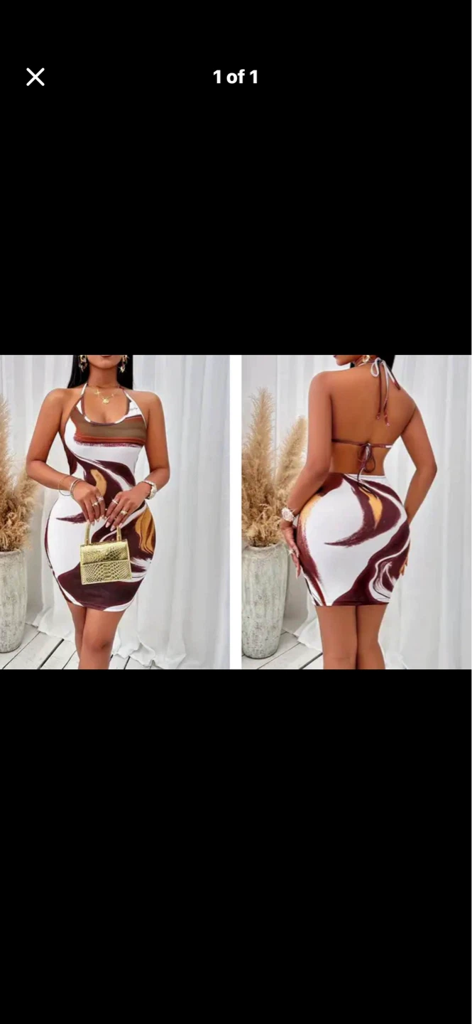 Women's Halter Neck Abstract Print Mini Dress. Size Med