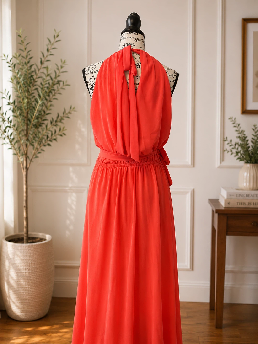 Coral Halter Maxi Dress with Cutout Details - photo 2