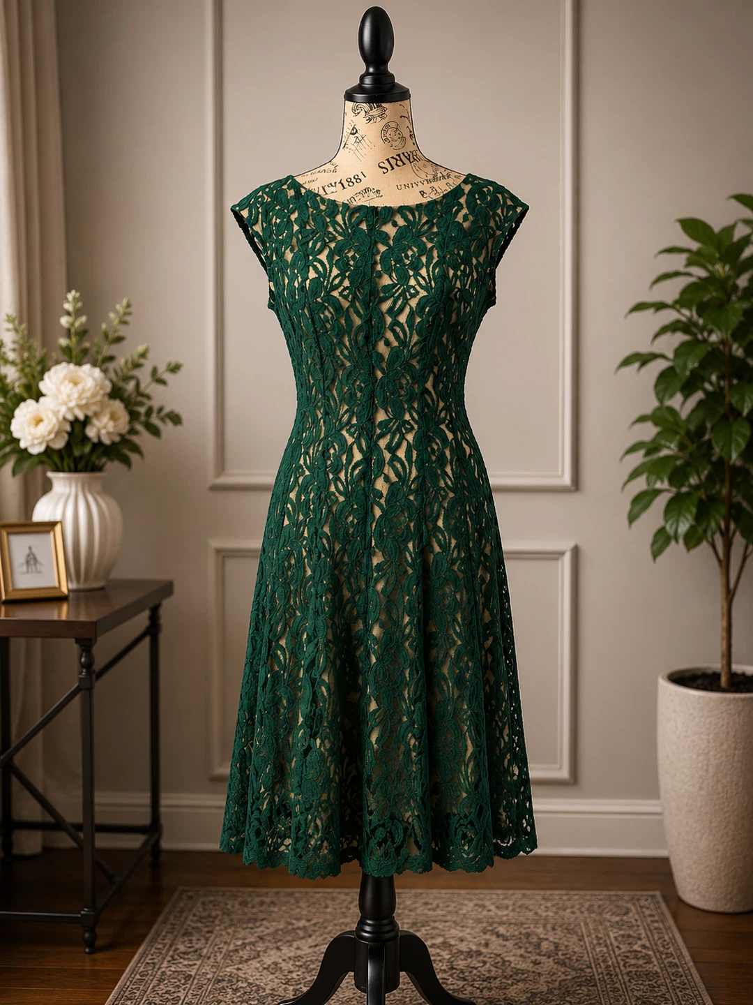 Forest Green Lace Dress with Zipper Back - photo 3