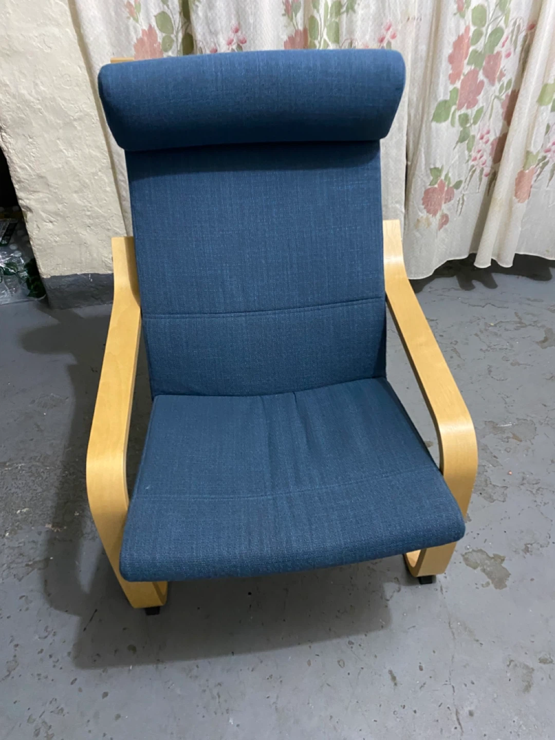 Blue Accent Chair with Wooden Frame