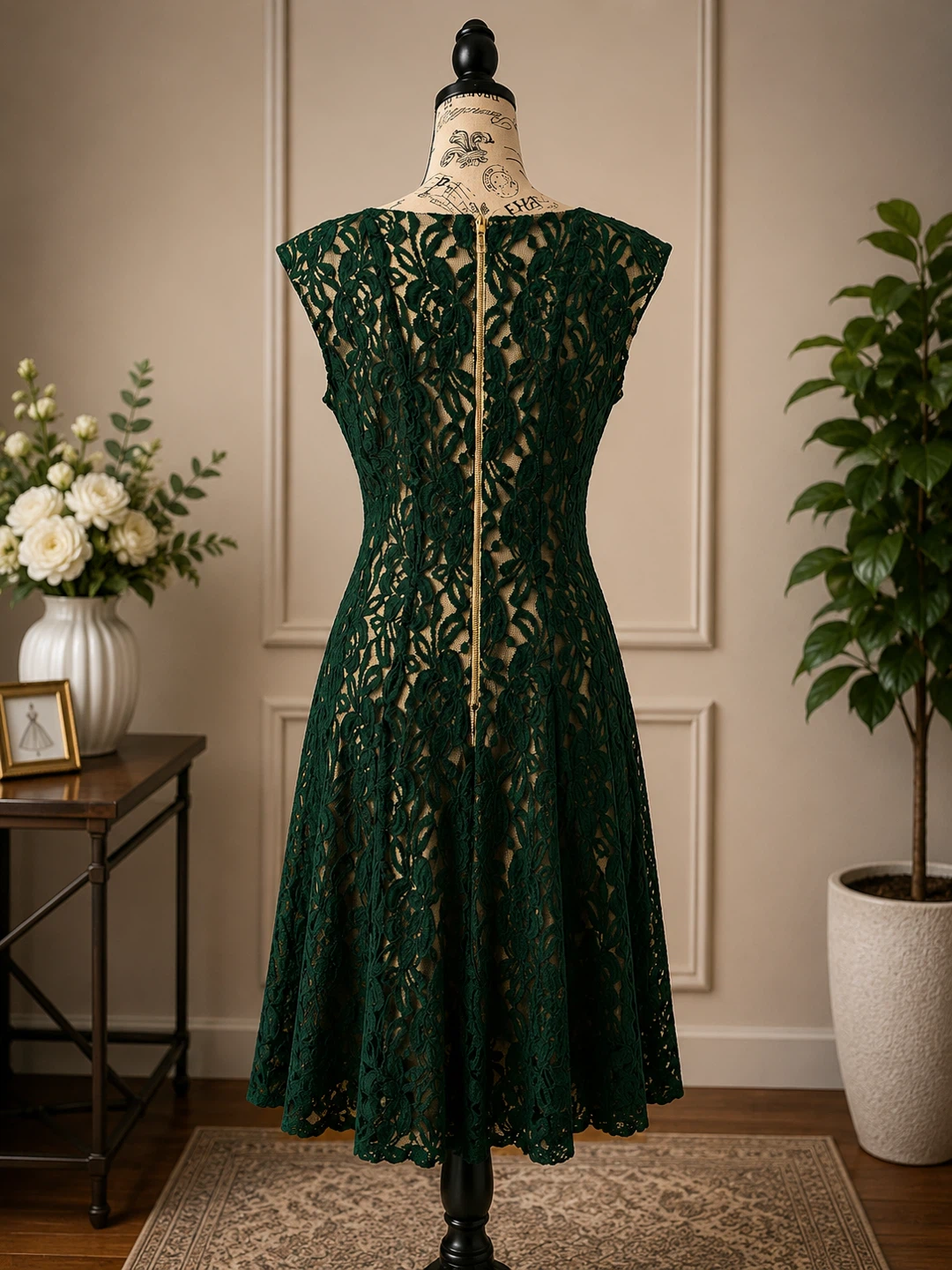 Forest Green Lace Dress with Zipper Back - photo 4