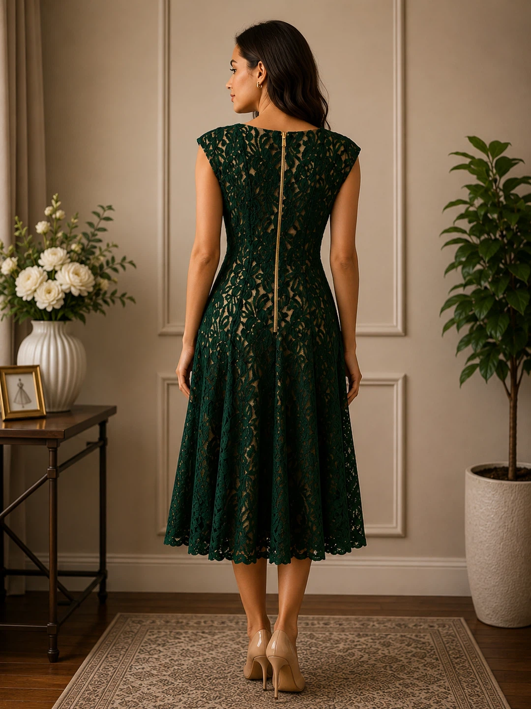 Forest Green Lace Dress with Zipper Back - photo 2