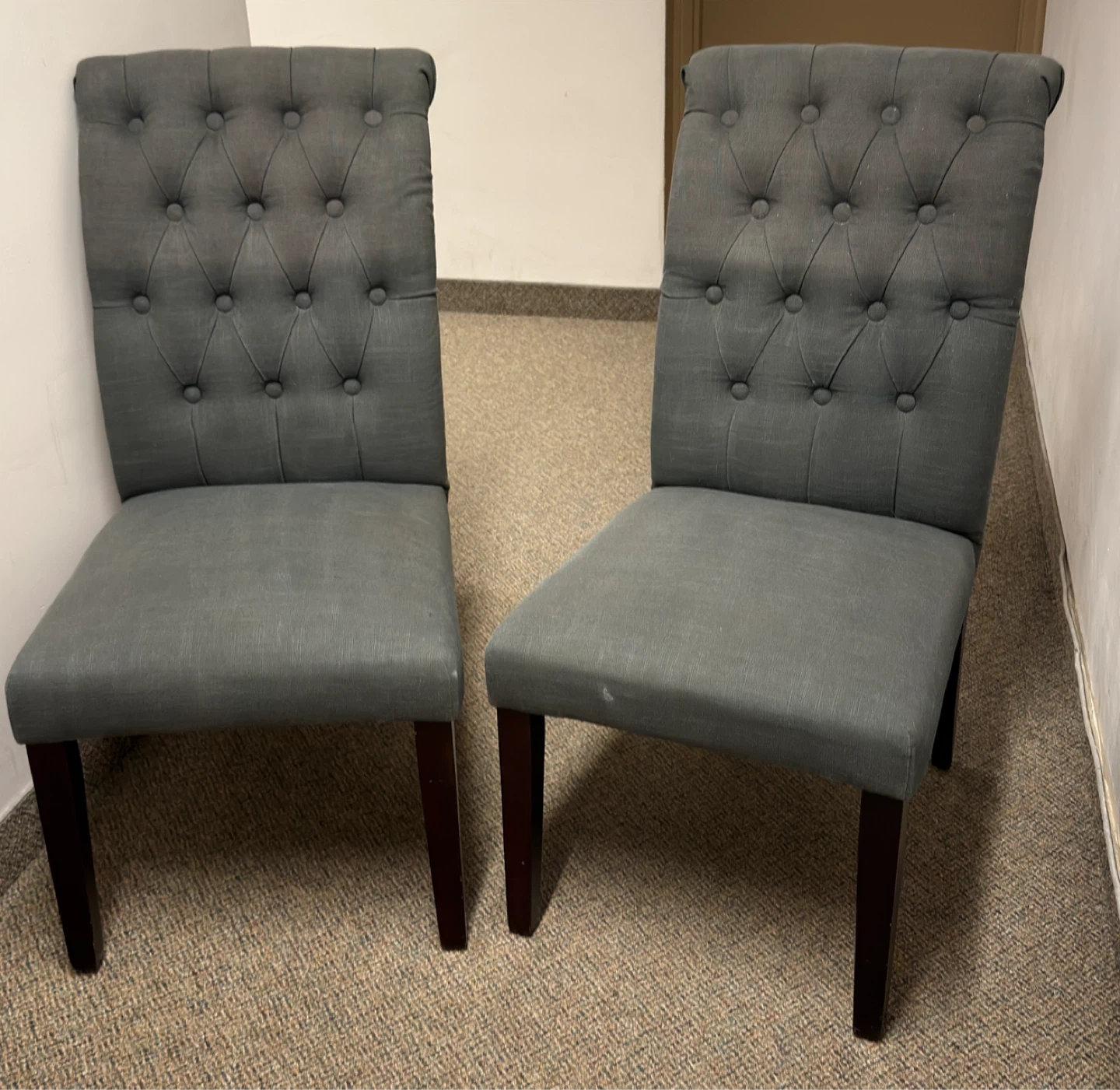 Set of 2 Grey Tufted Dining Chairs